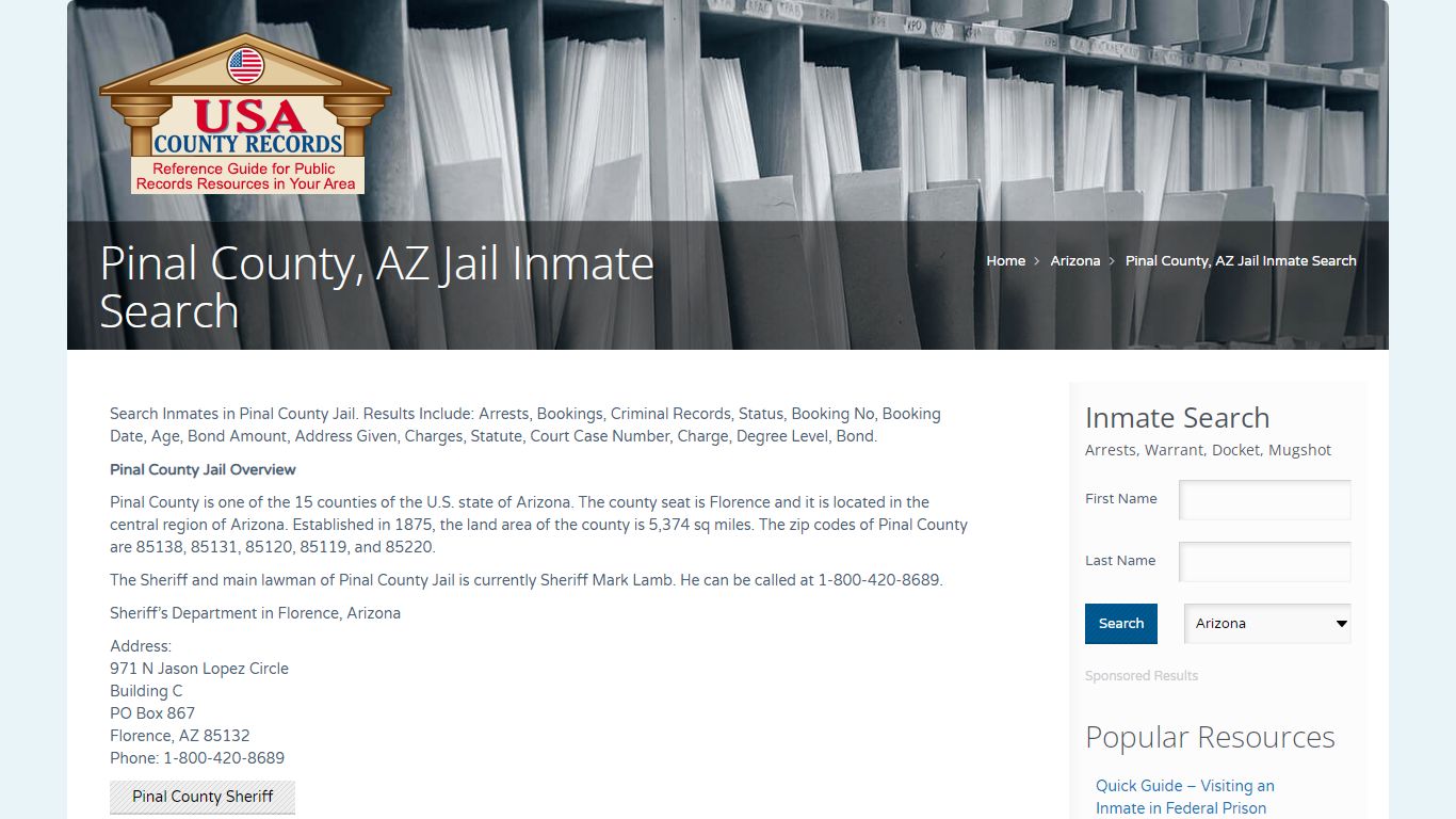 Pinal County, AZ Jail Inmate Search | Name Search